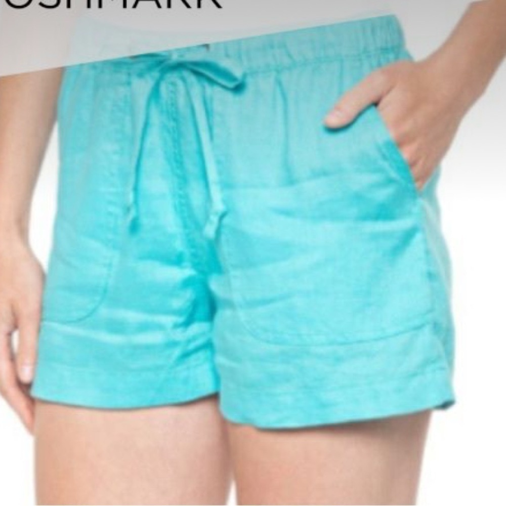 C&C California Women Turquoise 100% Linen Drawstring Elastic Waist Shorts Size S